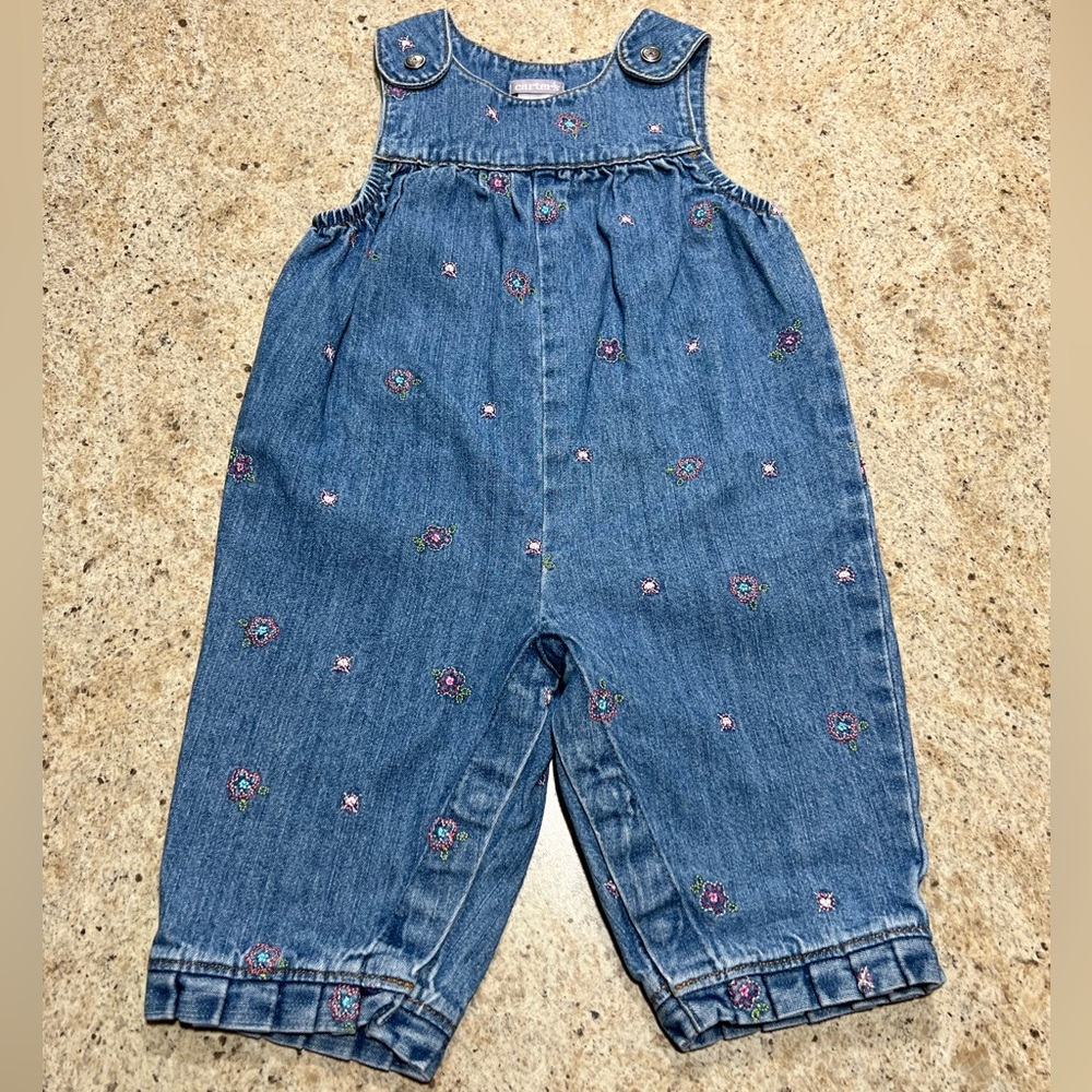 Vintage Carter’s Denim Overalls - Floral Print Embroidery - 6 Month